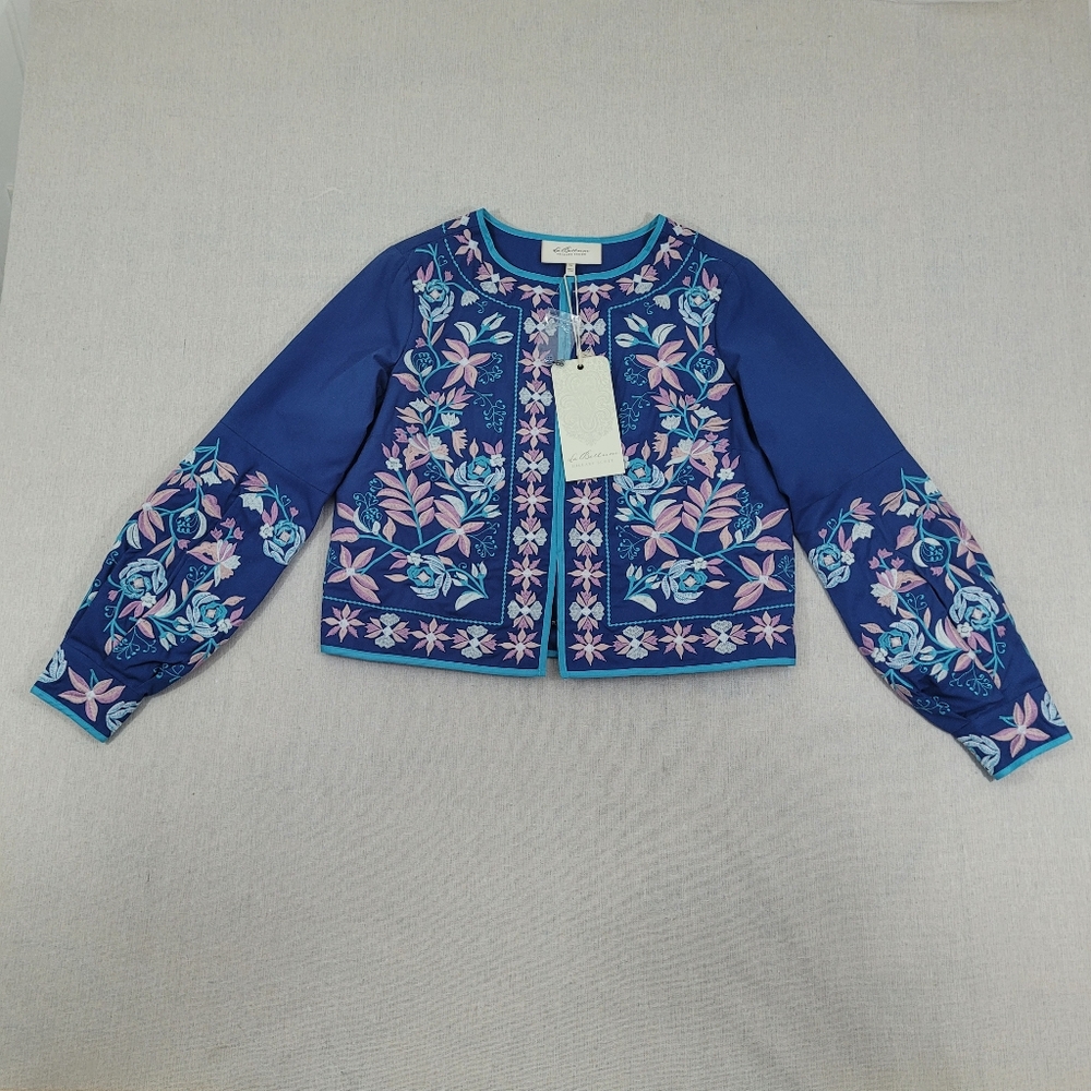 LaBellum by Hillary Scott Women's Size XS Blue Floral Embroidered Jacket Blazer